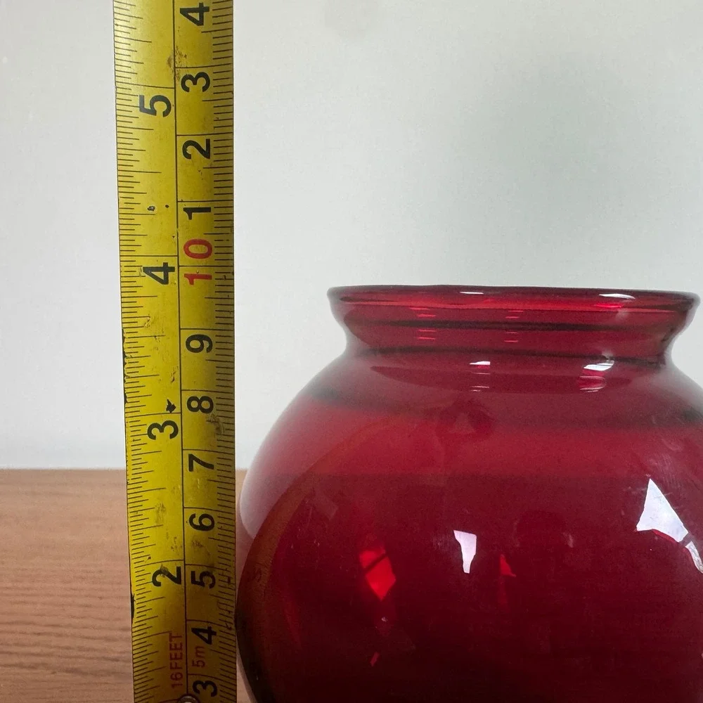 Vintage Ruby Red Glass Round Fish Bowl Sphere Orb Bud Vase 4 Inch MCM‎ Style